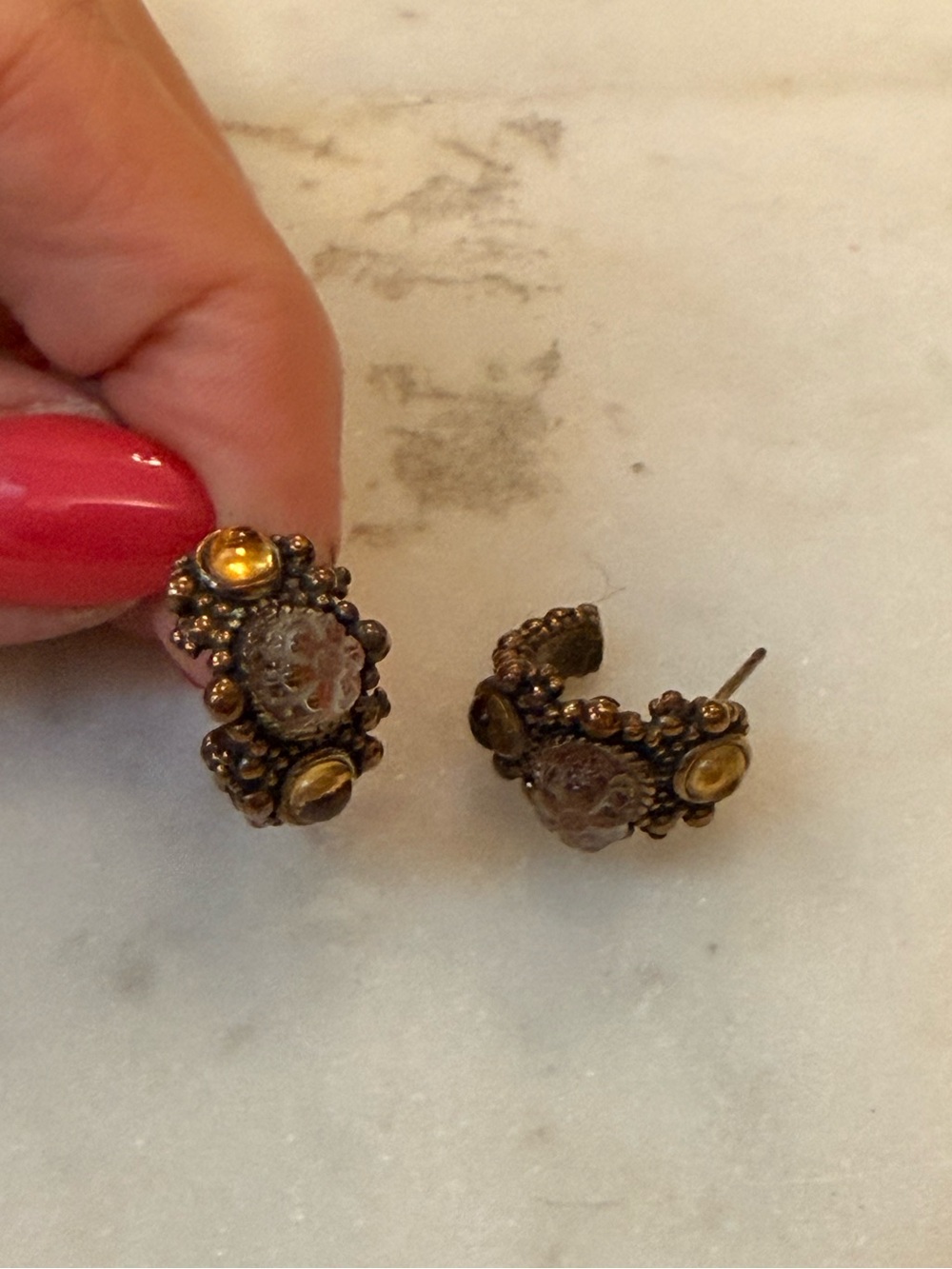 Stephen Dweck Carved Quartz & Citrine Bronze Statement Earrings